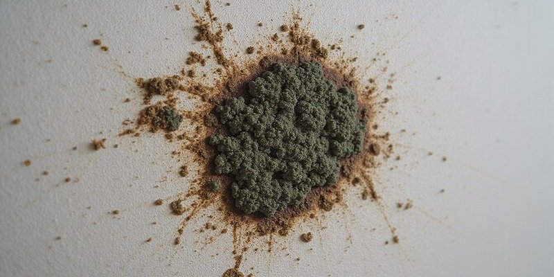 Black mold growth pattern on water-damaged surface